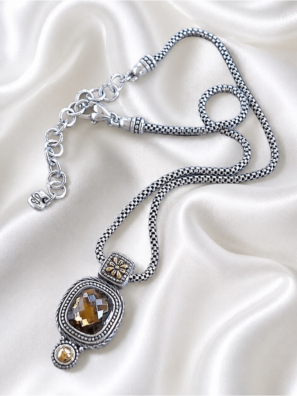 BRIGHTON Czarina Silver Faceted Crystal Pendant Necklace 18"-20" With Dust Bag